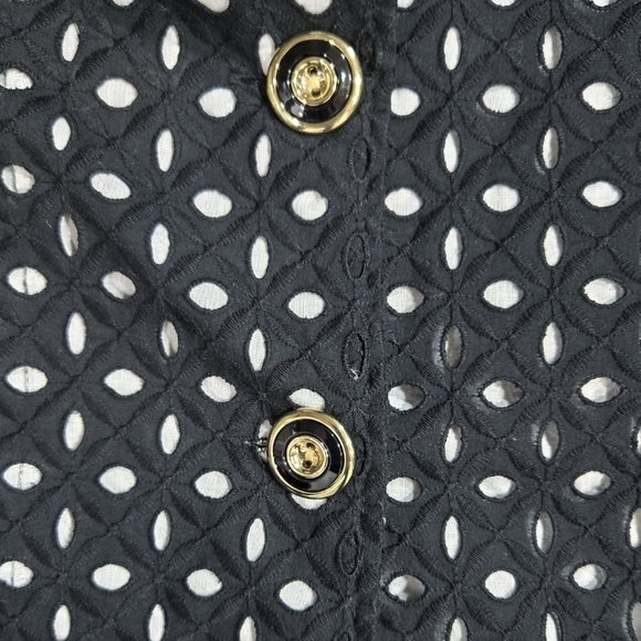 Charter Club 100% Cotton Black White Eyelet Cutout Lightweight Button-Up Jacket - Picture 5 of 8